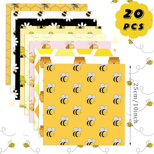 HunnmingRe 20 Pcs 10''x10'' Bee Sunflower Quilting Fabric Squares