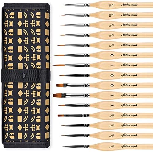 Golden Maple Miniature Paint Brushes, 15PC Model Brushes Micro Detail Paint Brush Set, Fine Detailing for Acrylics, Oils, Watercolors & Paint by Number, Figurine (Wooden)