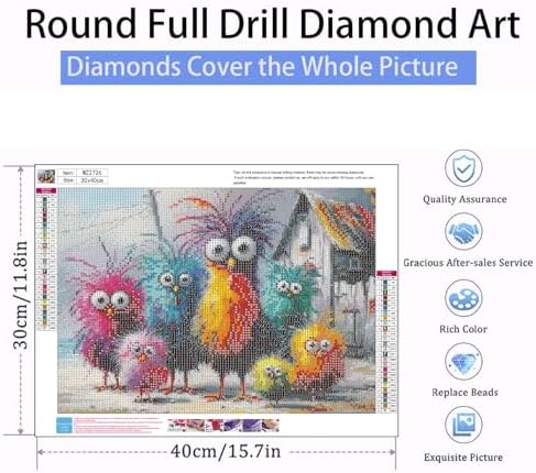 Xylogist Chicken Diamond Art Kits for Adults 16x12 Inch