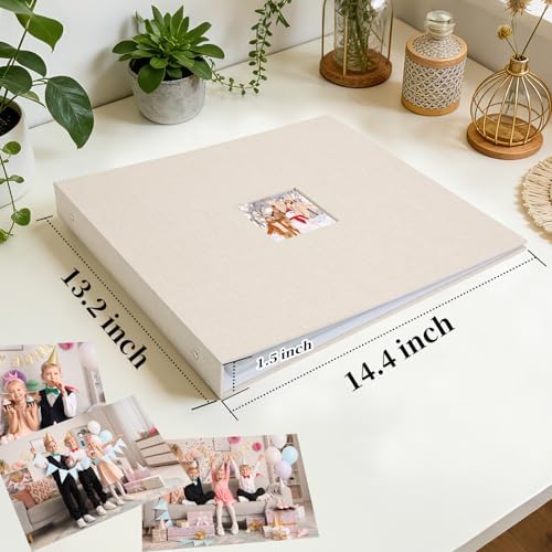 12x12 Inch Large Scrapbook Photo Album, 3 Ring Binder- Beige