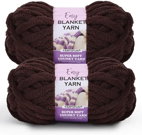 2 Pack Chunky Chenille Yarn for Crocheting Hand Knitting,Soft Thick Bulky Chunky Fluffy Plush Velvet Crochet Blanket Yarn for Crocheting Baby Blankets/DIY Crafts/Home Decor 2 * 100g(Dark Coffee)