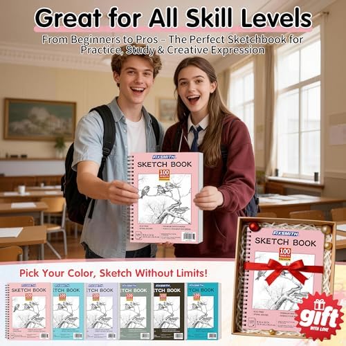 FIXSMITH 9"X12" Sketch Book, 100 Sheets, 68 lb/100gsm Sketchbook, Pink