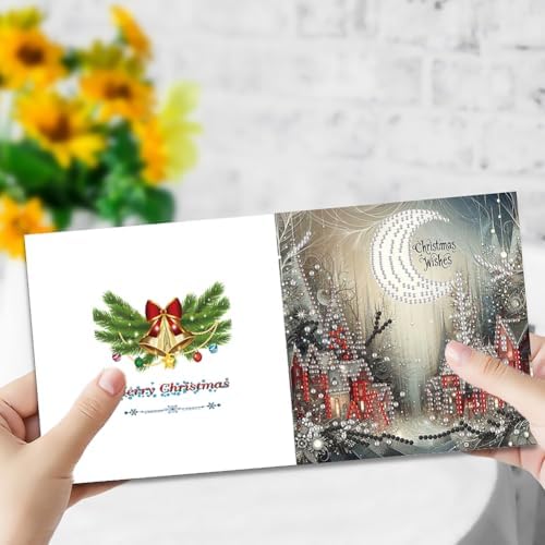 POETRYDRAW 6 Pack 5D DIY Diamond Art Painting Christmas Village Greeting Card Kit, Diamond Art Birthday Holiday Greeting Card, Crafts Kit Creative with Envelope
