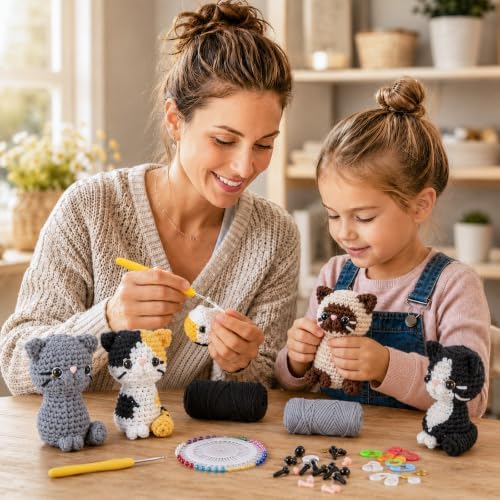 AUGVO Crochet Kit for Beginners, 6 Cats Step by Step Video Tutorials