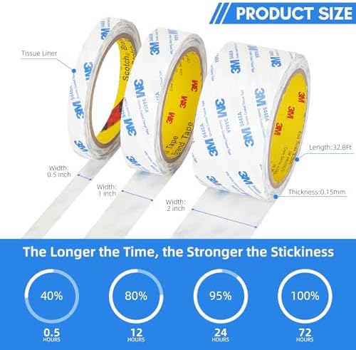 3M Double Sided Tape 1"×32.8Ft 2 Pack 9448A Double Coated Tissue Tape