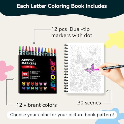 Coloring Book,Animal Dot Art Meditations with 30 Patterns and 12 PCS Marker