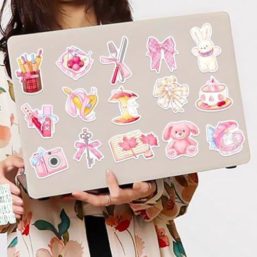 DothRayan 100PCS Coquette Pink Aesthetic Pack Stickers, Cute Bow Tie Girls Pink Sticker for Water Bottles,Laptop,Scrapbook Vinyl Waterproof Aesthetic Decals