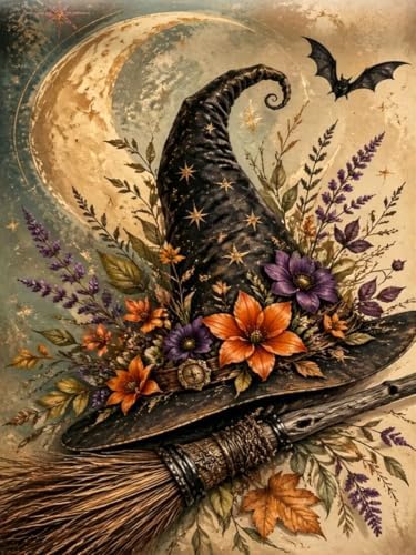 Halloween Diamond Painting Kit for Adults, Witch Hat Diamond Art Kit