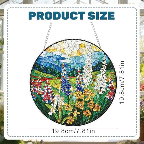 Stained Glass Flowers Diamond Art Hanging Kit for Adults, Flowers Pendant Diamonds Painting Art Kit, Special Crystal Diamond Art Painting Pendant Ornament, Craft Gift for Women Home Window Decor