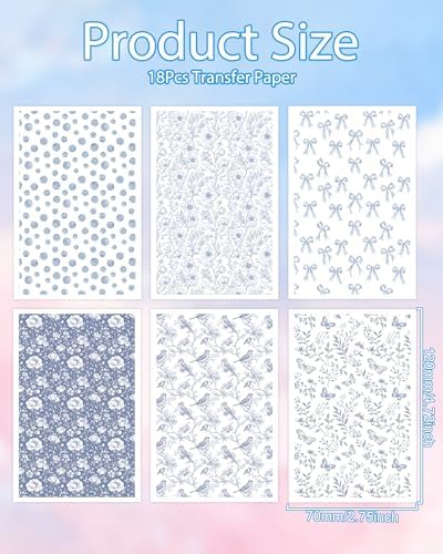 Puocaon Blue Flower Transfer Paper - White Blue Floral Transfer Sheets for Polymer Clay Earrings Jewley Making