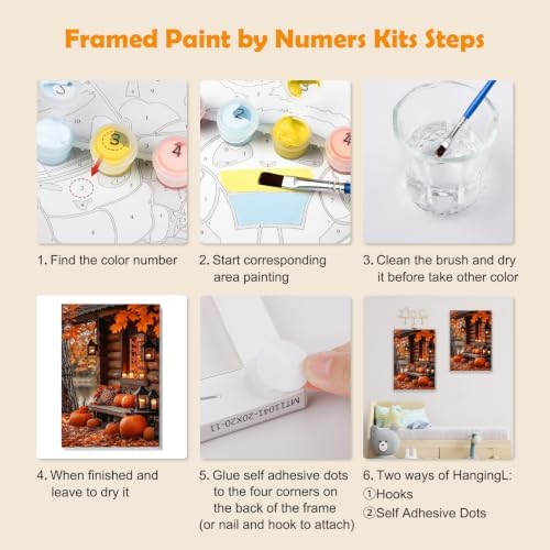 MOGTAA Fall Pumpkin Paint by Numbers Kit for Adults Beginners with Frame, Autumn Adult Paint by Number Kits on Canvas with Easel, Easy DIY Landscape Oil Painting Kits for Home Decor, 8x12in