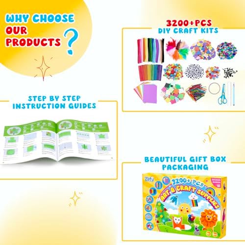 Zefy 3200+ Pcs Arts and Crafts Supplies for Kids, All in One Craft Kits