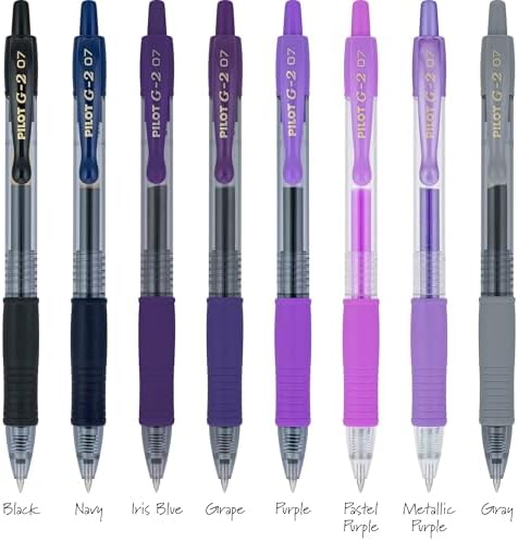 PILOT G2 Gel Roller Pens, G2 Boost Purple Pens Pack, 8 Pack Pouch, Assorted