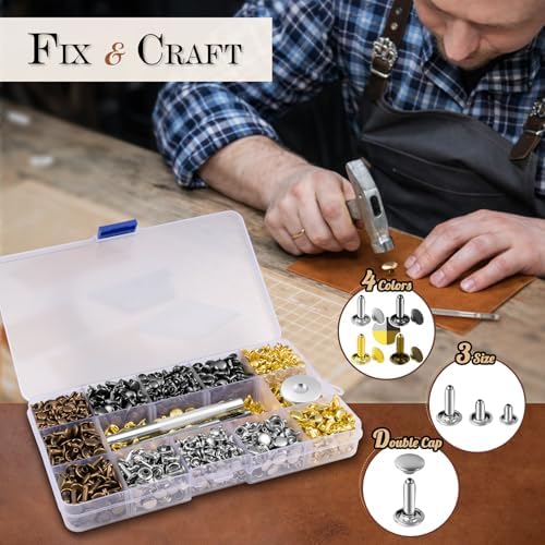 JETMORE 480 Sets Rivets for Leather, Double Cap Rivets for DIY Leathercraft