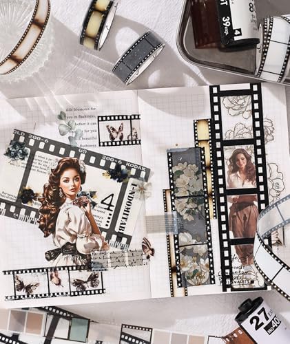 Vintage Film Washi Tape Set, Retro Camera Movie Strip Decorative Masking Tape for Scrapbooking Journaling DIY Crafts, Photography Gift Photo Albums Wrapping Adhesive Tape (10 Rolls)