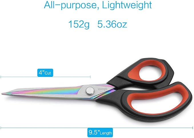 LIVINGO Premium Tailor Scissors Heavy Duty Multi-Purpose Titanium Coating Forged Stainless Steel Sewing Fabric Leather Dressmaking Comfort Grip Shears Professional Crafting (9.5 INCH) (Pack of 2)