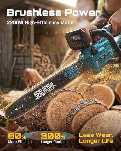 SEESII 40V 18-Inch Electric Chainsaw Cordless with 2 x 5.0Ah Batteries | 2200W Brushless Battery Powered Chain Saw with 2 ×Chargers, Tool-free Tension, Auto-Oiling for Tree Felling and Wood Cutting