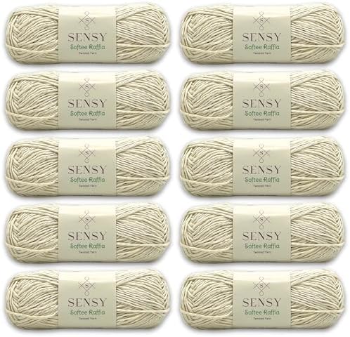 S Sensy Softee Raffia - Polyester Raffia Yarn 10 Skeins Ecru 109 Yards 4 oz