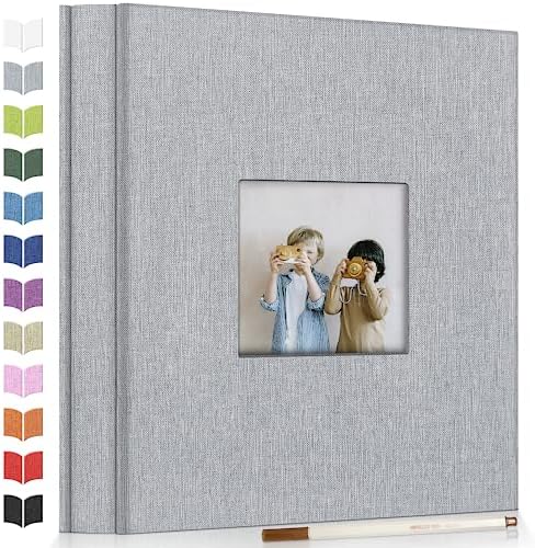 Artfeel Photo Album Self Adhesive Scrapbook Album for 3x5 4x6 5x7 8x10 Pictures,60 Pages Linen Cover with Display Window DIY Photo Book,Ideal Gifts for Family Travel Wedding Baby