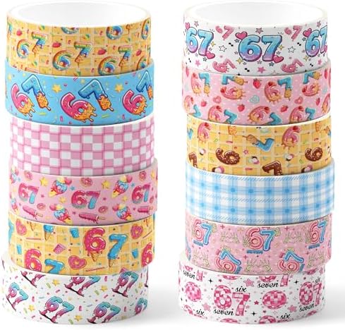 Donut Washi Tape Decorative Tape 12 Rolls,Cute Masking Tape Ice Cream Cake Gifts Wrapping Decorative Paper Stickers for DIY Art Crafts Wrapping Decor Junk Journal Scrapbooking Gifts Stickers