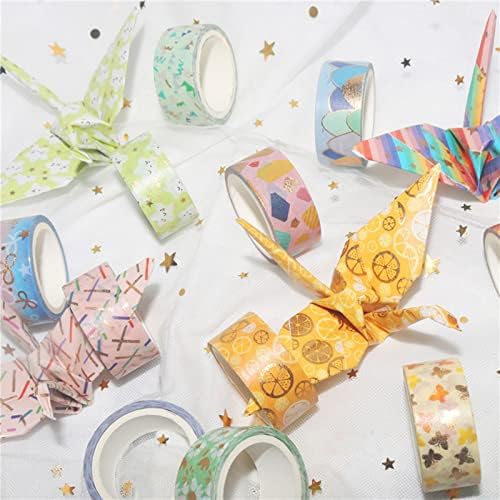 Candy Color Washi Tape Set 12 Rolls Bronzing Decorative Holiday Arts and Craft Washi Masking Tapes for Scrapbooking, Journal, Planner,Gift Wrapping, Stationery