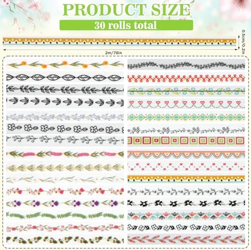 EORTA 30 Rolls Floral Washi Tapes Set, Slim 5mm Plants Masking Tape, Decorative Sticker for Detailed Scrapbooking, Arts, Wrapping, Journaling, Planners, DIY Crafts, 0.19inch Wide