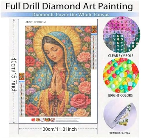 KUFWKEY Virgin Mary Diamond Art Kits for Adults,5D DIY Religion Diamond Painting Kits,Full Round Drill Diamonds Dots,Diamond Mosaic Kits,Gem Art and Crafts, Home Wall Decor 12X16 Inch