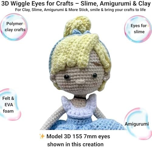 3D Resin Doll Eyes – 7mm Self-Adhesive Craft Eyes (24 pcs / 12 Pairs) – Realistic Cabochon Eyes for Amigurumi, Dolls, Polymer Clay, Cold Porcelain, Felt & DIY Crafts (Gray)