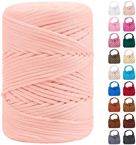 Polyester Macrame Cord 3mm x 185yards, Braided Macrame Cord Polypropylene Silk Cord, Crochet Bag Polyester Yarn for Crocheting, Bag, Wall Hangings, Rug, DIY Crafts (Chrysanthemum Pink)