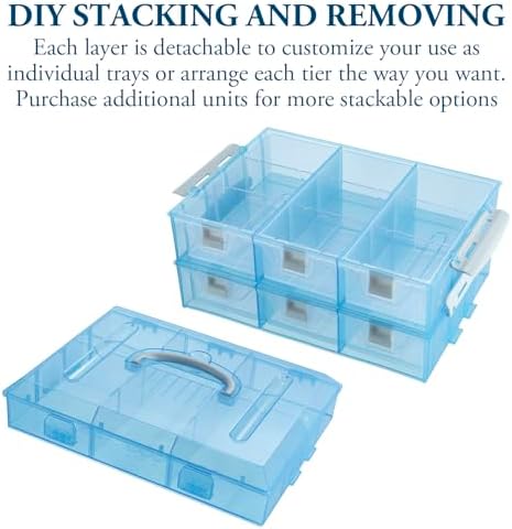 MyGift Sky Blue Craft Storage Organizer Case, 24 Compartments & 6 Drawers