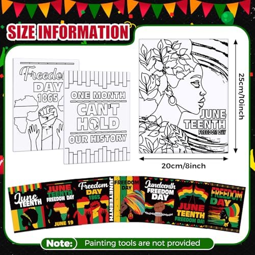 Sherr 20 Pcs Stretched Pre Drawn Canvas Afro Queen Black Art for Painting for Adults Outline Pre Drawn Stretched Cotton Canvas to Paint Party Set, 8 x 10''(Juneteenth)
