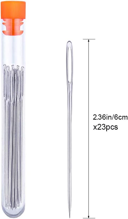JNENERY 23 PCS Large Eye Sewing Needles, 2.36in Sewing Sharp Needles | Leather Embroidery Thread Needle, Stainless Steel Yarn Knitting Needle with a 3.3in Plastic Bottle
