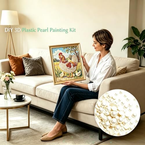 Pearl Diamond Painting Kits for Adults,3D Diamond Art for Chicken 12×16 in