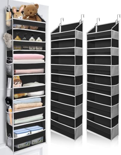 ULG 2Pack-Over The Door Organizer with 6 Large Pockets 12 Side Pockets Door Hanging Organizer Black Door Hanging