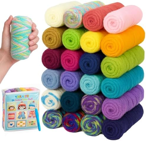 Yarniss 24 Color Crochet Yarn Kit, 1312yds Worsted Acrylic with 4mm Hook