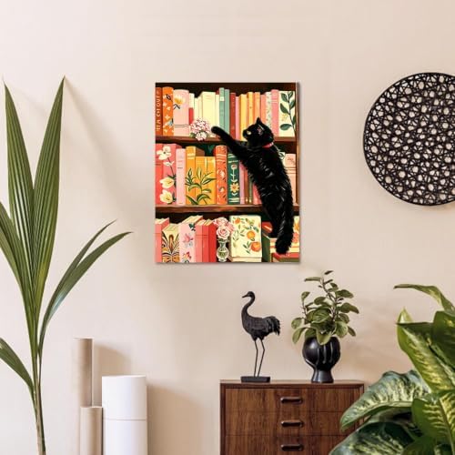 WULINHUAFA Cat Paint by Numbers Adults Beginner 16x20 Inch | Bookshelf Adult Paint by Number Kits, DIY Acrylic Oil Easy Painting by Numbers for Gifts Home Wall Decor Without Frame