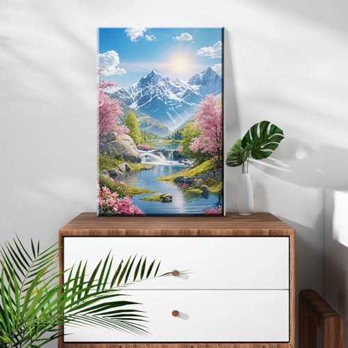 ATDMS Mountain Paint by Numbers Kits for Adult with Frame, 7.87x11.81 Inch