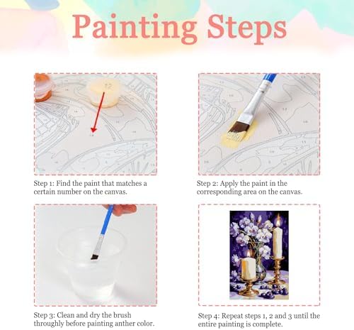 Auremi Purple Flower Framed Paint by Number for Adults,DIY Candle Painting by Number Kits on Canvas Acrylic Oil Painting Kits for Adults Paint by Number Kits for Home Decor 20x30cm