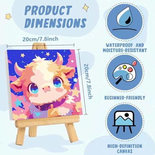 XTCIXAL Paint by Numbers Kit for Kids with Frame, Cow, 8X8 inch