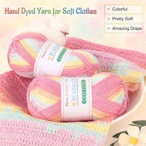 Katech 1OO% Ombre Cotton Yarn for Crocheting-2 Sport Weight Baby Yarns