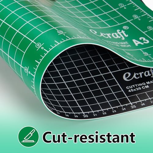 Ecraft Self-Healing Cutting Mat 12x18 Inch, Double-Sided 5-Ply Gridded Rotary Cutting Board, Non-Slip Surface for Sewing, Quilting & Crafts, Green/Black