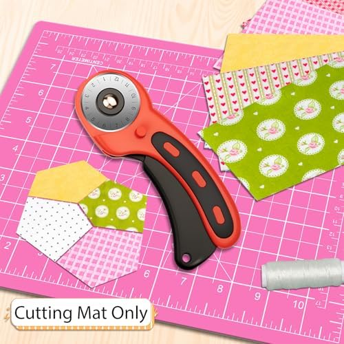 DIYSELF 9in×12in Cutting Mat, A4 Self Healing Craft Mat for Sewing | A4 Pink Cutting Mat for Fabric, Quilting and Scrapbooking, 5-Ply Double-Sided Craft Cutting Board with Grid and Angle Lines