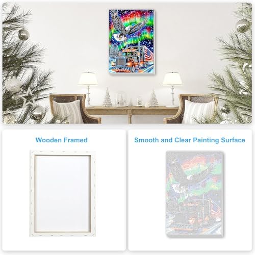 SENQAO Christmas Paint by Numbers for Adults Framed, Eagle Truck Adults' Paint-by-Number Kits, Adult Paint by Number Kits on Canvas, Acrylic Number Painting for Home Decor, 8x12inch