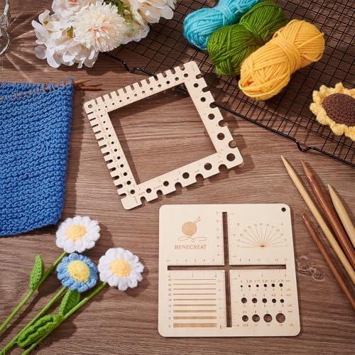 BENECREAT 2Pcs Wooden Swatch Gauge, Knitting Needle Gauge Rulers, Multifunction Knitting Tool for Counting Stitches, Spinners Yarn Measuring Crochet Accessories