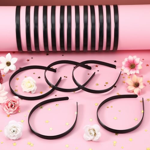 Hotop Plastic Headbands Bulk No Teeth Plain for Women,1/2 Inch Wide,Black