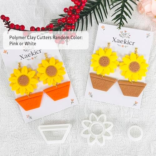 Xaekicr Sunflower Clay Cutters Set – 3PCS Polymer Clay Molds for Earrings, Flower Pot Clay Earring Cutters, DIY Tools for Jewelry Making