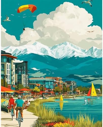 Paint by Numbers Kit for Adults, Mountain Lake DIY Painting Kit, 16x20 Inch