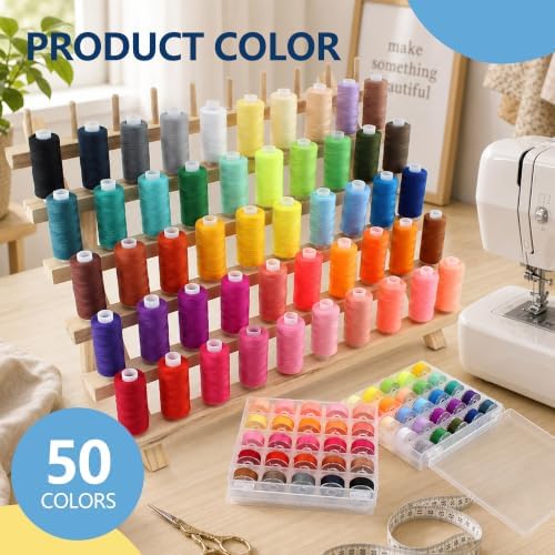 Sewing Machine Hand Thread Kit, 50 Bobbins + 50 Thread Spools