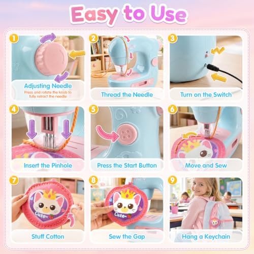WeeHomm Kids Sewing Machine Toy Beginners Kit, Craft Gift for Girls 4-12