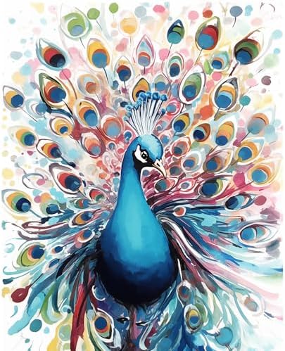 Natuyalo Paint by Numbers for Adults - DIY Adult Paint by Number Kits Painting on Canvas Colorful Peacock Painting by Numbers for Beginners, Animal Art Craft Kits for Adults (16x20 Inch)